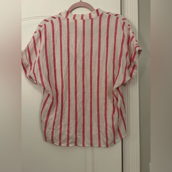 Anthropologie Maeve Amira Striped Linen Blend Top Ivory Pink - Picture 6 of 6
